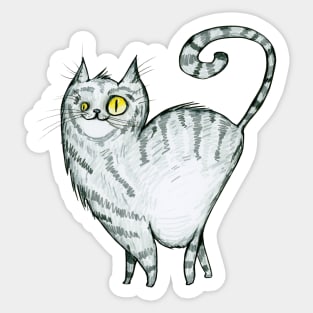Grey curvy proud cat with stripes Sticker